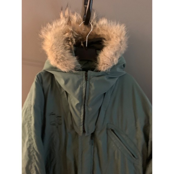 vintage men snow goose down filled parka coat size m in khaki green - Picture 16 of 16
